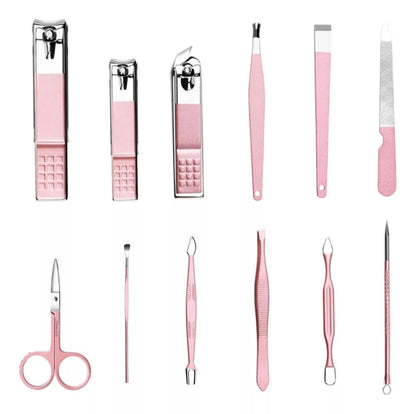 KIT MANICURE PEDICURE X12 PIEZAS ACERO INOXIDABLE MEDICO